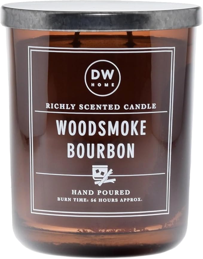 DW Home Woodsmoke Bourbon Scented Candle – Smoked Vanilla, Oak Aged Bourbon & Hickory Fragrance, 15 oz Double Wick Jar Candle, Long Burning Home Fragrance