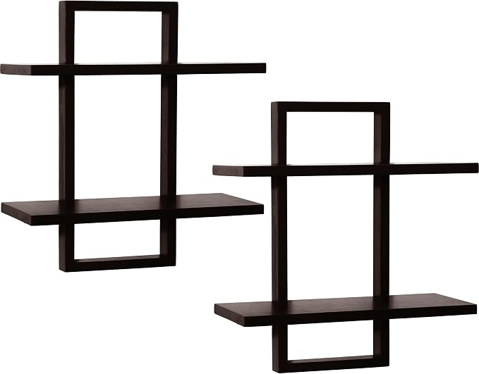 Floating Shelves for Wall,Decorative Wall Shelves,Plants Shelf Framed | Square Wall Decor,Art Sconces Artificial Vases Hanging Storage Shelf for Bathroom Living Room Modern,Wood,2 Tier,2PCS,Walnut
