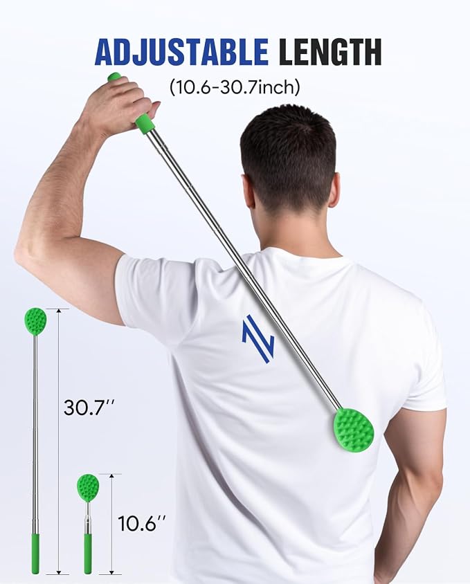 Gelibo Telescoping Back Scratcher with 5Pcs Detachable Heads, Extendable Back Massager Tool, Fathers Day Dad Gifts from Wife Daughter Son, Mens Gifts, Husband with Beautiful Box - Green