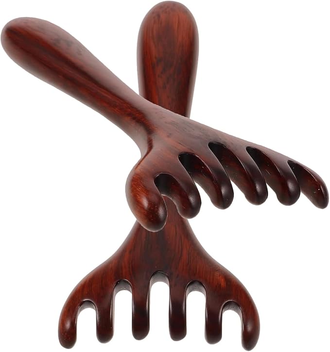 2 Pcs Wooden Deer Horn Massage Comb 6 Claws,Taichi Massage Tools | Meridian-Dredging Rake Foot Acupoint Massager Perfect for Head, Back, Legs, and feet. Ideal as a Father's Day or Mother's Day Gift