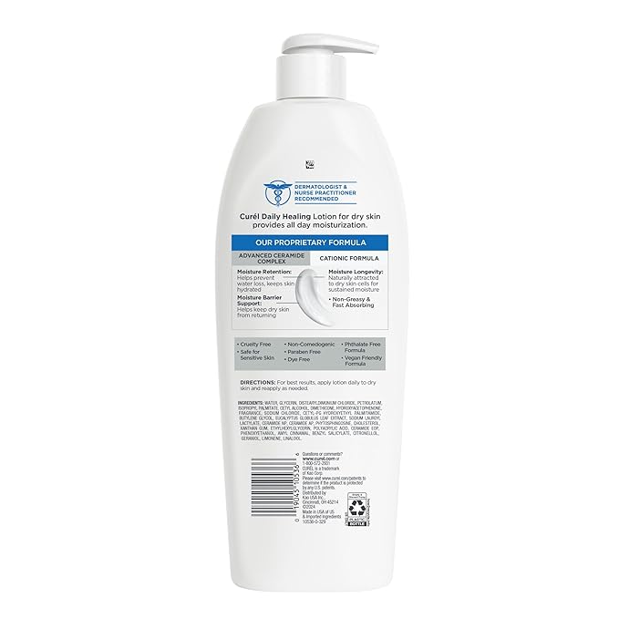 Curel Daily Healing Body Lotion for Dry Skin, Dermatologist Recommended Hydrating Body Lotion with Advanced Ceramides Complex, 20 Oz