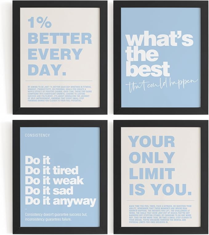 DSHFG Blue Motivational Inspirational Office Wall Art Decor Prints 4Pcs | Blue Office Motivational Wall Decor Trendy Retro Positive Affirmations Quotes Wall Decor Posters, 8x10 Unframed