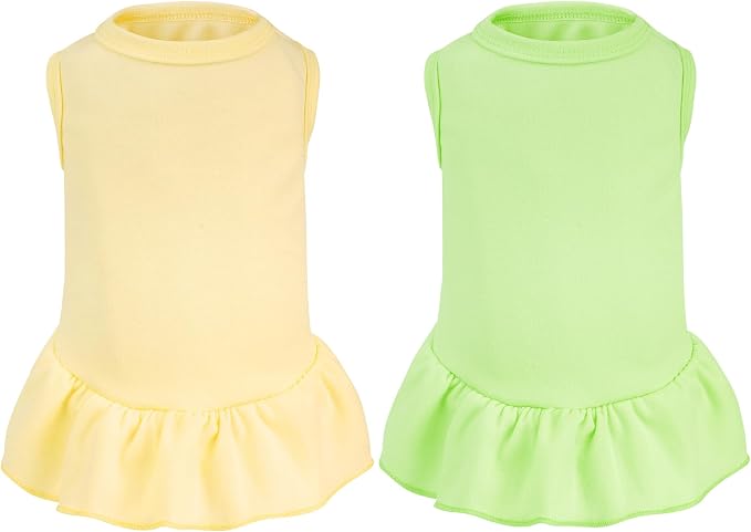 2 Pcs Dog Dresses Cat Skirt Solid Color Dog Clothes Summer Sleeveless Puppy Girl Clothes for Small Pet Dogs Cats (Yellow,Green, Small)