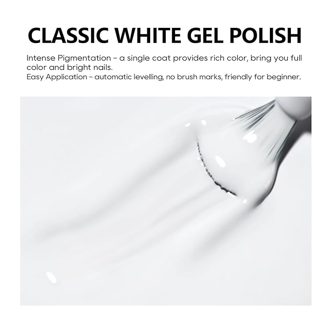 Nail Polish White Gel Nail Polish 1 Pcs 13ml Pure White Gel Polish Easy to Apply Self Levelling Soak Off UV White Nail Polish Gel French Nail Manicure Salon DIY at Home Suitable for Beginners