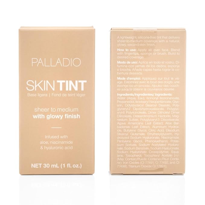 Palladio Skin Tint with Aloe, Niacinamide and Hyaluronic Acid, Sheer to Medium Coverage, Glowy Finish, Brightening and Blurring Lightweight Foundation Makeup (Light Ivory)