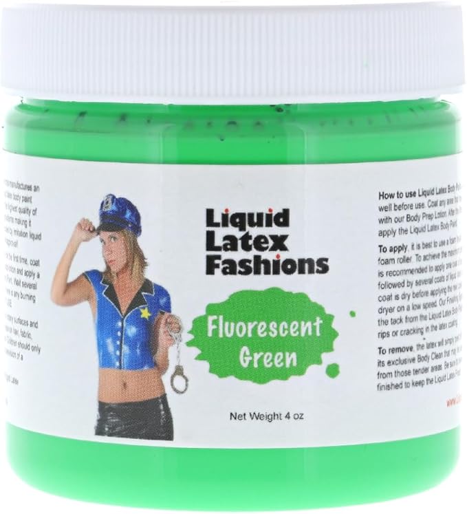 Fluorescent Green 4 Oz - Liquid Latex Black Light UV, Bright Green Cosplay Halloween, Alien Latex Face and Body Paint for Adults and Kids