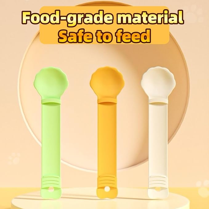 2pcs Cat Strip Feeder, Happy Spoon for Cats, Lickable Squeezable Creamy Treat, Wet Treats Dispenser, Cat Treat Spoon Squeeze, (Beige&Green/Beige&Orange)