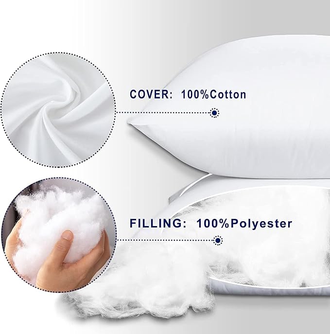 HITO 18x18 Pillow Inserts (Set of 2) - Decorative Square Throw Pillows White for Couch Bed Sofa