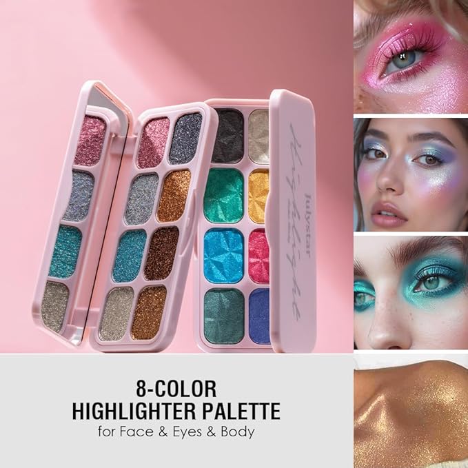 8-Color Glitter Eyeshadow Palette, Star Diamond Glitz, High Shine Metallic & Sparkle Shades, Long-Lasting Waterproof Eye Makeup, Smooth Blendable Powder for Party & Night Look