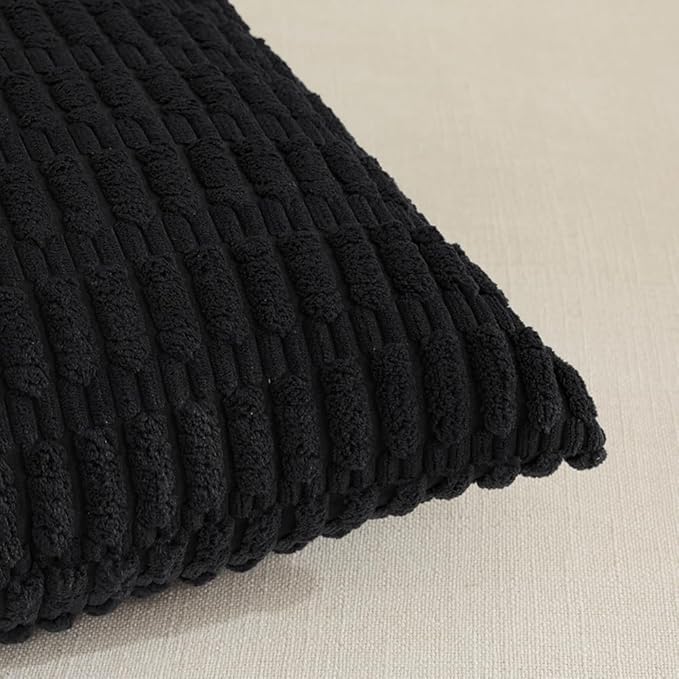 Fancy Homi Decorative Throw Pillow Covers for Bed Couch Bedroom Bench, Soft Corduroy Solid Pillow Case, Rustic Farmhouse Boho Room Decor,24" x 14" (Pack of 1),Black