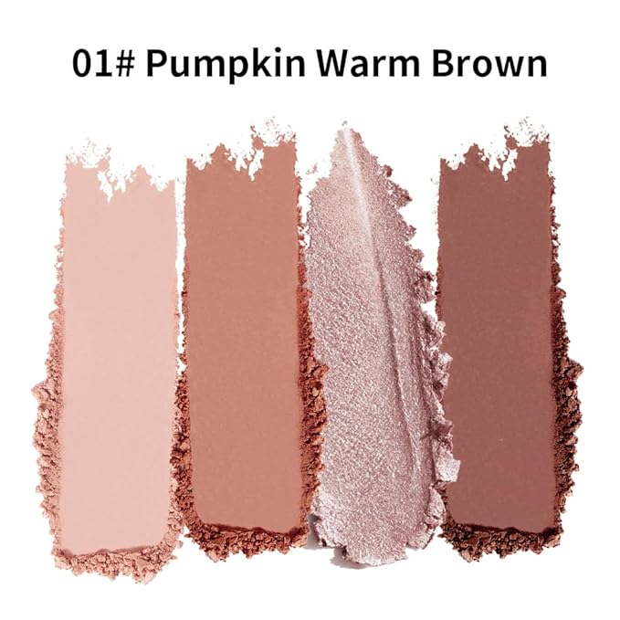 Nude Eyeshadow Palette 4 Colors, Warm Pumpkin Brown Matte & Shimmer Neutral Shades, Highly Pigmented Blendable Long-Lasting Powder, Smooth No-Fallout Daily Eye Makeup Palette and Natural Looks-B1