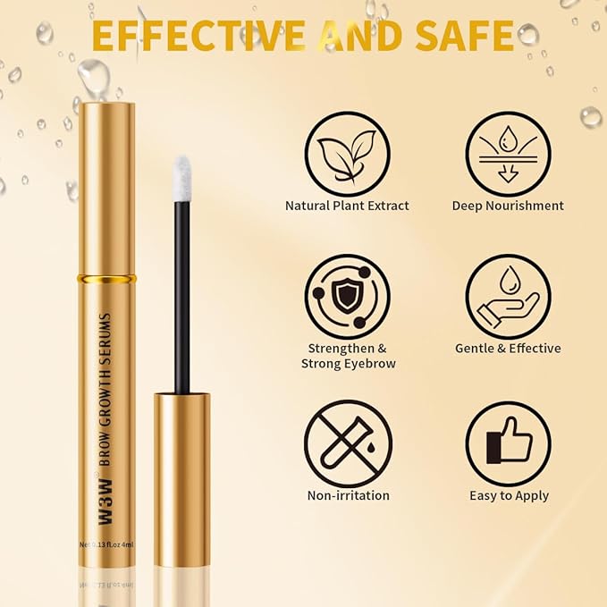 Natural Eyebrow Growth Serum To Grow Brows for Women, Fuller, Thicker, Longer Brows, 4ML Plant Extracts Enhancer, Visible Growth in 4 Weeks, Vegan & Cruelty-Free