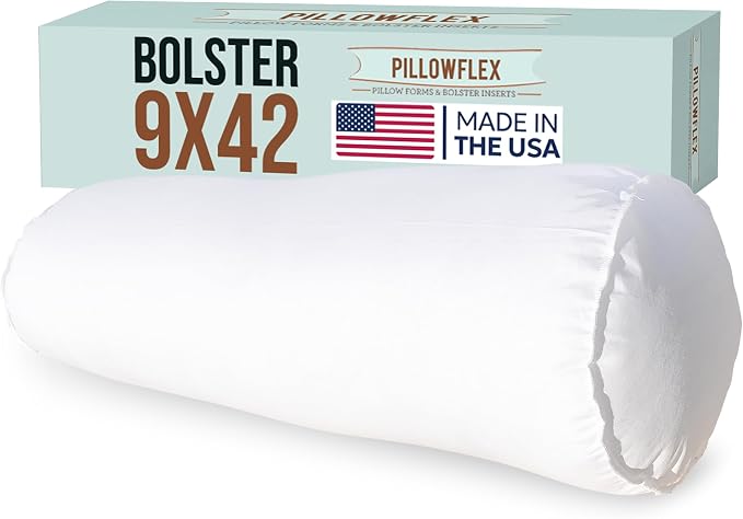 Pillowflex Bolster Pillow (9x42) - Round Roll Pillow Bolster Insert, Plush Polyester-Filled Insert for Decorative Shams, Odorless, Lint and Dust-Free Polyester Filling, No Lumps - (White)