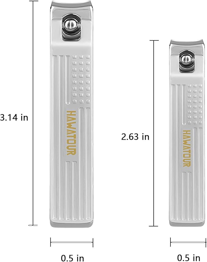 HAWATOUR Nail Clippers Set, Ultra Sharp Curved Blade Fingernail and Toenail Clipper Cutters with Visibly Tin Case, Squares and Stripes (Silver)