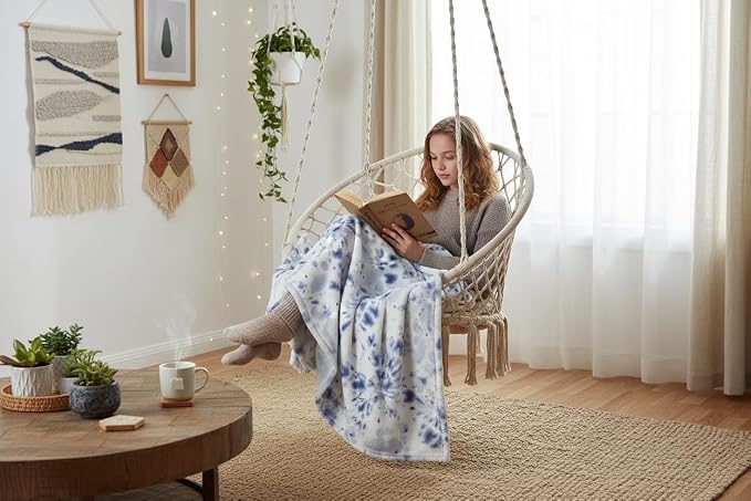 Bohemian Fleece Throw Blanket: Boho Velvety Soft Tie Dye Design, Purple Blue White, 50" x 70" (Tie Dye)