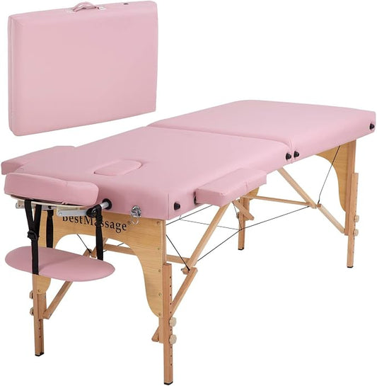 BestMassage Massage Bed Portable Massage Table 2 Folding Lash Bed Height Adjustable 28 Inch Wide Spa Table PU Leather with Non-Woven Bag for Spa Footmassage Facial CareSpa Tattoo