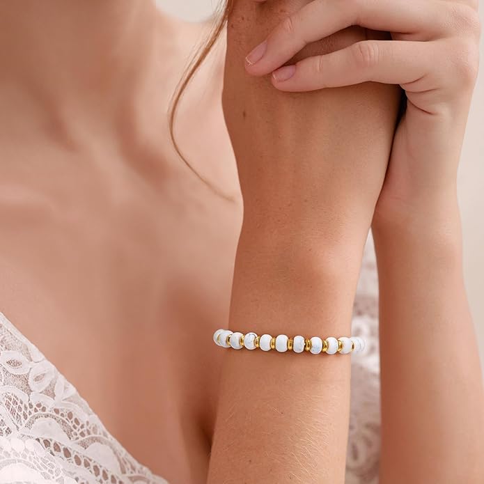 GolbalJew 4 * 6mm Gemstone Rondelle Bead Bracelets for Women Healing Crystal Stone Beads Bracelet Handmade Beaded Spiritual Jewelry Gifts