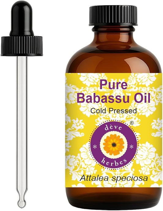 dève herbes Babassu Oil (Attalea speciosa) with Glass Dropper | Cold Pressed | Pure | Natural | For Diluting Essential oils | For Skin & Massage | Non-Sticky | Lightweight | Unisex | 120ml (4 oz)