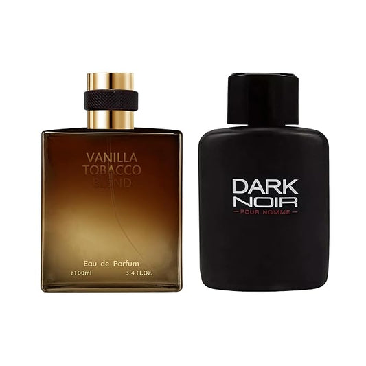 AFLUXE 2PCS Mens Perfume Cologne Long Last Strong EDP Natural Spray Gift Set, with Cocoa, Dried Fruits, Woody Fragrance for Daliy Use, 3.4 Fl Oz / 100 mL Each (Dark Noir-MS & Vanilla Tobacco)
