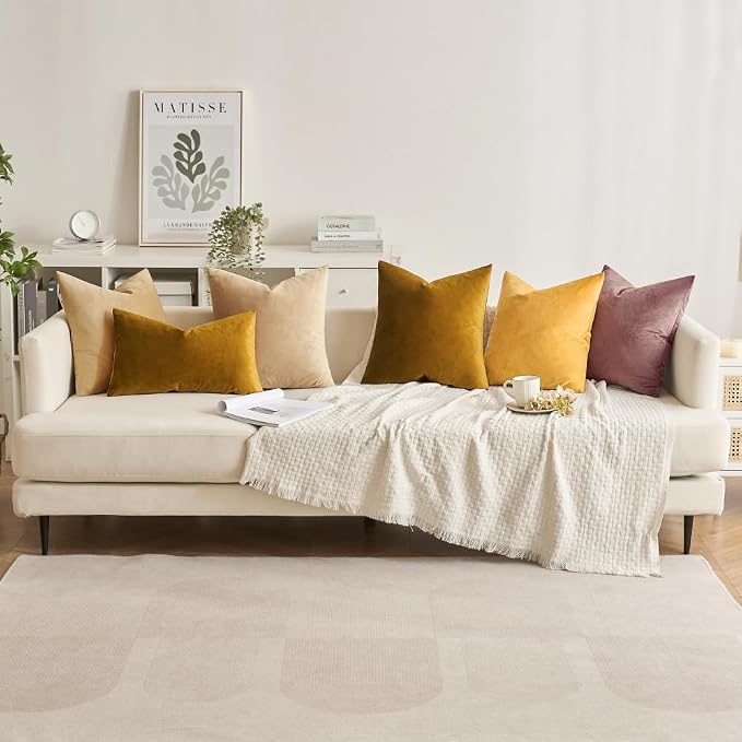 MIULEE 12x20 Inch Lumbar Velvet Throw Pillow Covers Mustard Yellow | Pack of 2 Soft Solid Decorative Pillow Covers, Modern Luxury Home Decor, for Chair Couch Sofa Bedroom Livingroom