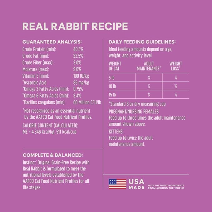 Instinct Original Dry Cat Food, Raw Coated Kibble, Real Rabbit, 10 lb. Bag | Raw-coated kibble with farm-raised rabbit for strong muscles, digestive health, and healthy skin & coat, grain-free