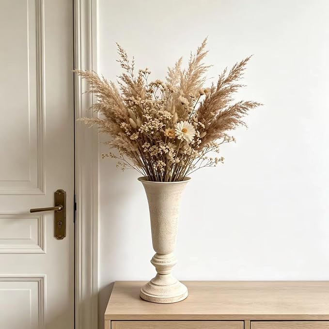 Hosley 12.75” Tall Metal Vase – Vintage Urn Style Decorative Centerpiece for Table, Wedding, Living Room & Floral Arrangements