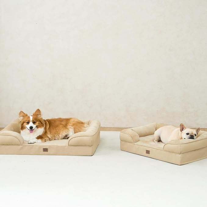 EHEYCIGA Orthopedic Dog Bed Medium Size Dog, Waterproof Washable Pet Beds | Non-Slip Bottom and Egg-Crate Memory Foam Dog Couch Bed with Washable Removable Cover, Greige