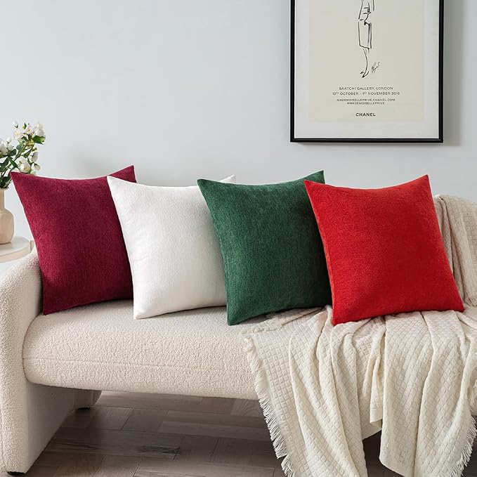 MIULEE Pack of 2 Red Decorative Pillow Covers 18x18 Inch | Soft Chenille Couch Throw Pillows Farmhouse Cushion Covers for Home Decor Sofa Bedroom Living Room