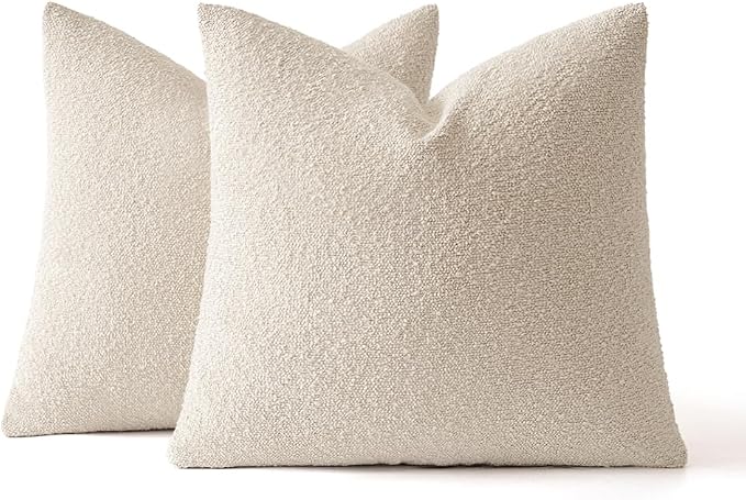 MIULEE 18x18 Decorative Lumbar Boucle Couch Pillow Covers Beige | Set of 2 Textured Neutral Throw Pillow Covers, Accent Solid Pillowcases, Sofa Living Room Home Decor