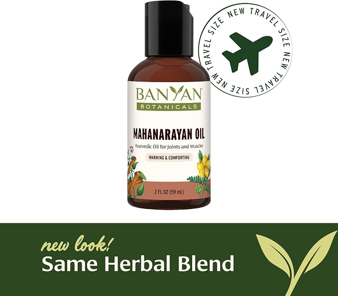 Banyan Botanicals Mahanarayan Oil – 99% Organic Ayurvedic Massage Oil – Penetrating Herbal Oil Used to Warm, Comfort, and Soothe Joints and Muscles – 2 oz. – Non GMO Sustainably Sourced Abhyanga Oil