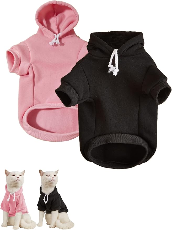 Basic Dog Hoodie Sweatshirt Puppy Sweater Warm Cat Costumes Pet Clothes for Chihuahua Puppy Kitten Small Medium Dogs Black and Pink X-Large