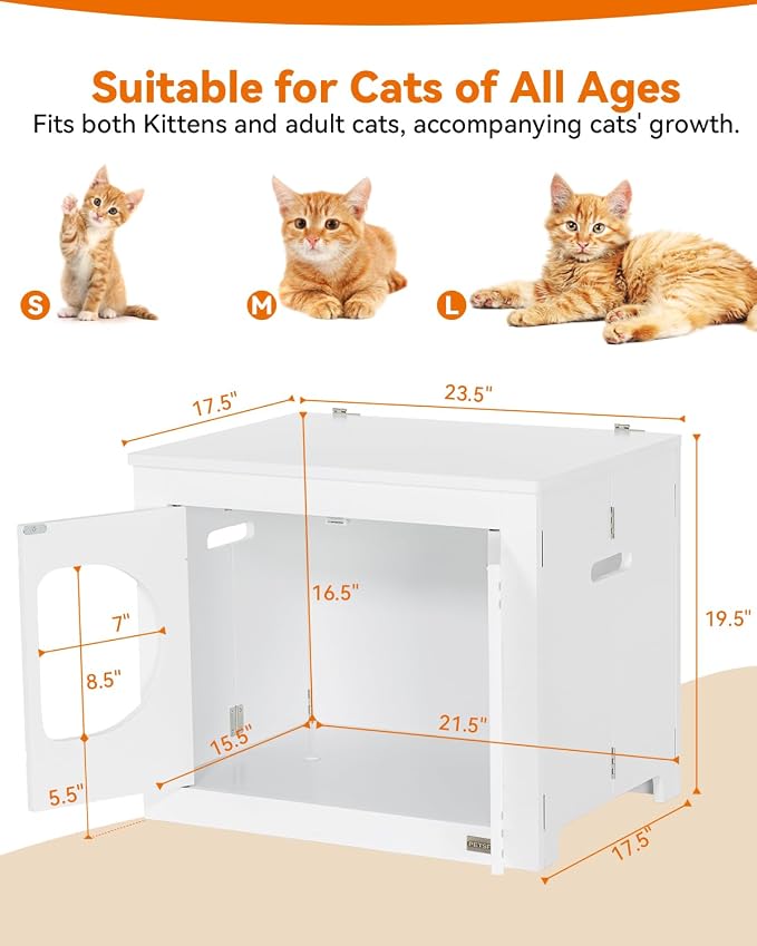 PETSFIT Cat Litter Box Enclosure Folding Furniture, Unfold to Use, No Assembly Needed, Litter Box Furniture as Cat House, End Table, Fit Most of Litter Box (White)