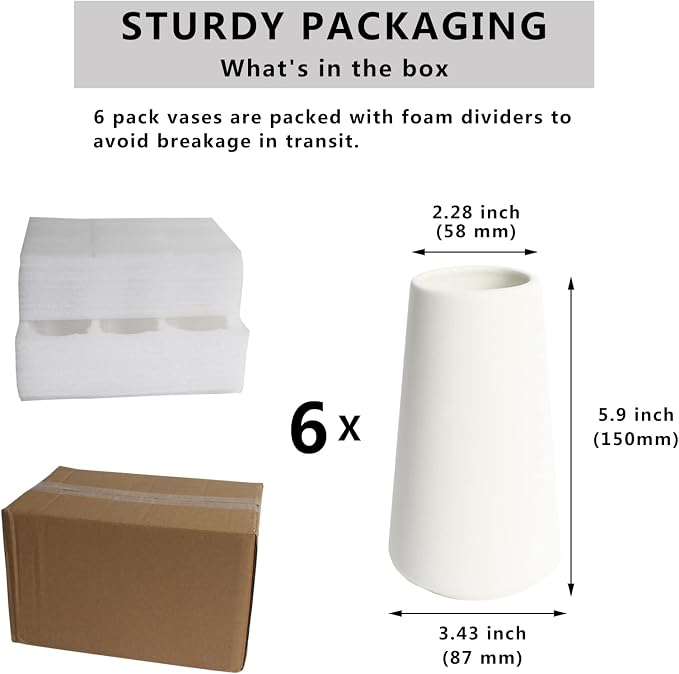 YANLING 6 Pack White Ceramic Vases for Home Decor, 6 Inch Modern Vases | for Centerpieces Pampas Grass Table Vase, Boho Vases for Flowers Decor, Wedding Dinner Party
