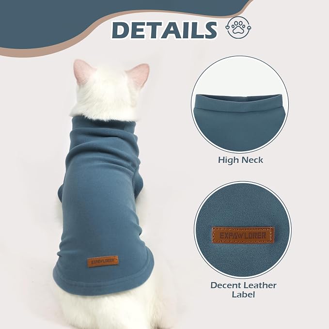 Cat Sweater Warm Fleece Pet Clothes for Cats Only | Soft Cat Vest Puppy Hoodie Coat, Fall Cold Winter Sweatshirt Pullover Clothing also for Small Dogs, Blue M