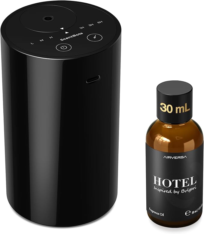 Waterless Essential Oil Diffuser Starter Kit, Battery Operated Diffuser Oil Machine, Portable Aroma Diffuser for Home Car Office, ANZ Black