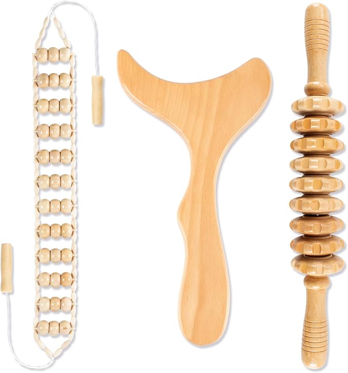 KintKita 3 in 1 Wood Therapy Massage Tool,Wooden Lymphatic Drainage Massager Maderoterapia Kit Professional Body Cellulite Massager for Body Sculpting,Contouring,Relief Muscle,Anti-Cellulite