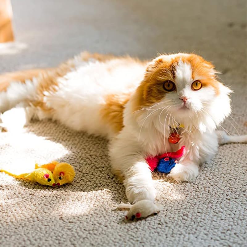 Rabbit Fur Cat Toys Interactive Cat Toy Mouse with Rattle Fake Mice Kitten Toys for Indoor Cats Fuzzy Cat Mice Toys Realistic Squeaky Mouse Cat Toy Furry Mice Cat Toys,12Pcs