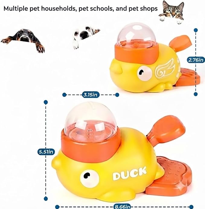 Duck Shaped Snack Pressing Slows Eating Speed Snack Dispenser | BPA free pet interactive puzzle snack dispenser suitable for small and medium-sized cats and dogs with multiple pets (yellow)