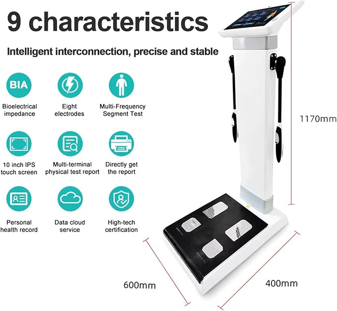 Body Composition Analysis Machine with Printer - 10.1" HD Touch Screen with BIA Technology, Measures Weight,Height,Body Fat Percentage and Muscle Mass