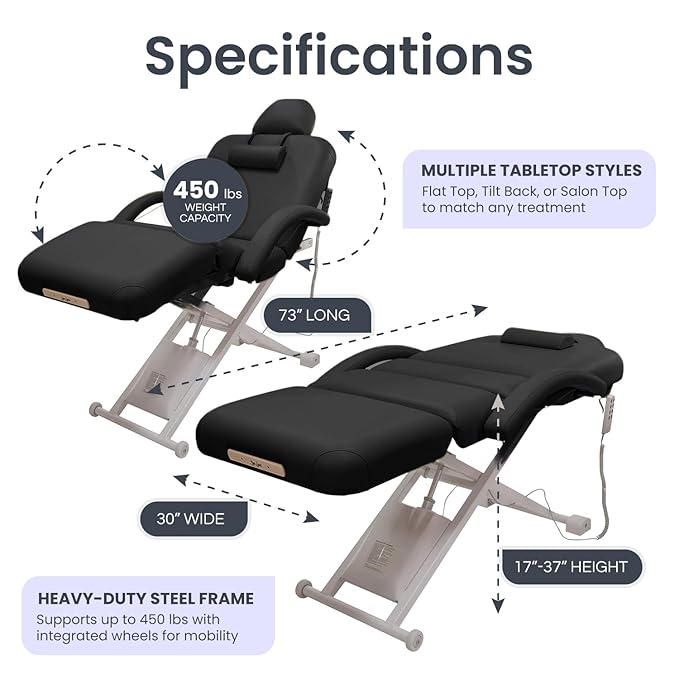 Electric Massage, Spa, and Treatment Table with Salon Top - Adjustable Height, Backrest, and Knee Section, Foot Control, ADA Compliant Treatment Table for Professionals