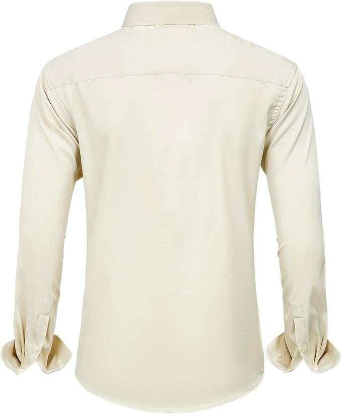 J.VER Men's Dress Shirts Solid Long Sleeve Stretch Wrinkle-Free Formal Shirt Business Casual Button Down Shirts