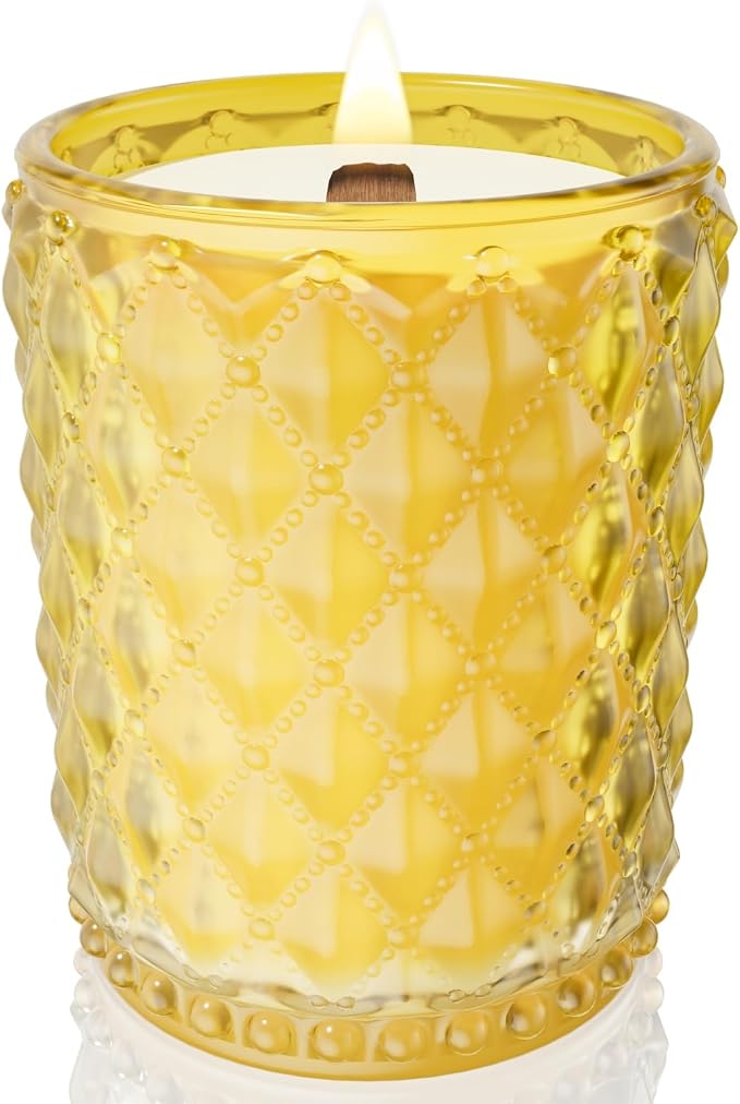 M&SENSE 16.6oz Wood Wick Scented Candle, Non Toxic Soy Wax with Crackling Wick, Osmanthus Scent 100H Burn Long Lasting for Bedroom Kitchen Home Decor, Housewarming Gifts for Family Friends