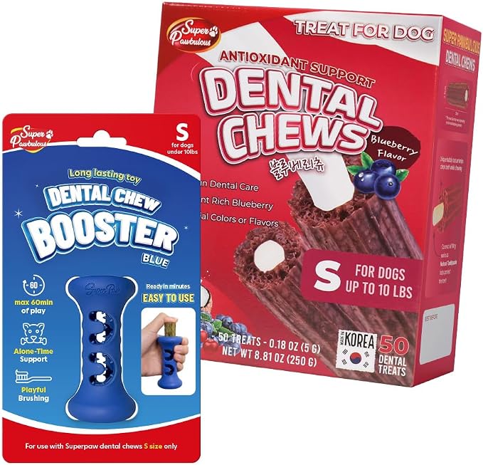 SuperPaw Dog Dental Chews (Berry, S) & Chew Holder (S) Bundle Kit