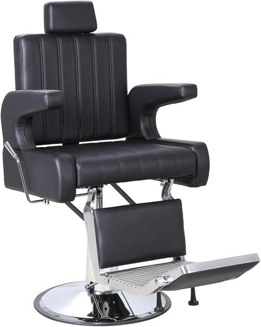 Salon Barber Chair for Hair Stylist, Reclining Beauty Chair with Heavy Duty Hydraulic Pump, 360° Swivel Hair Styling Chair for Barbershop Beauty Spa Salon Home (Black & Silver)