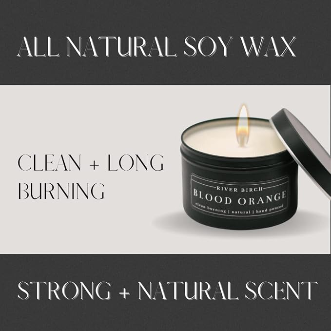 River Birch Candles Blood Orange Scented Candle | Premium, All-Natural, Non-Toxic, Soy Candles | 8 oz. Black Matte Tin Travel Candle