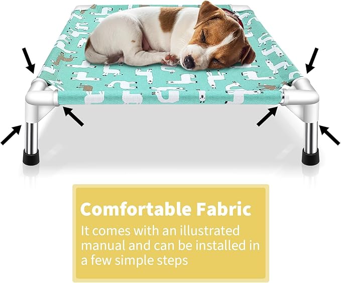 Elevated Dog Bed Pet cot for Small Dogs, Indoor and Outdoor Use | Alpaca Print,Indoor and Outdoor ，Breathable Fabric，Stainless Steel Frame, Anti-Slip Feet