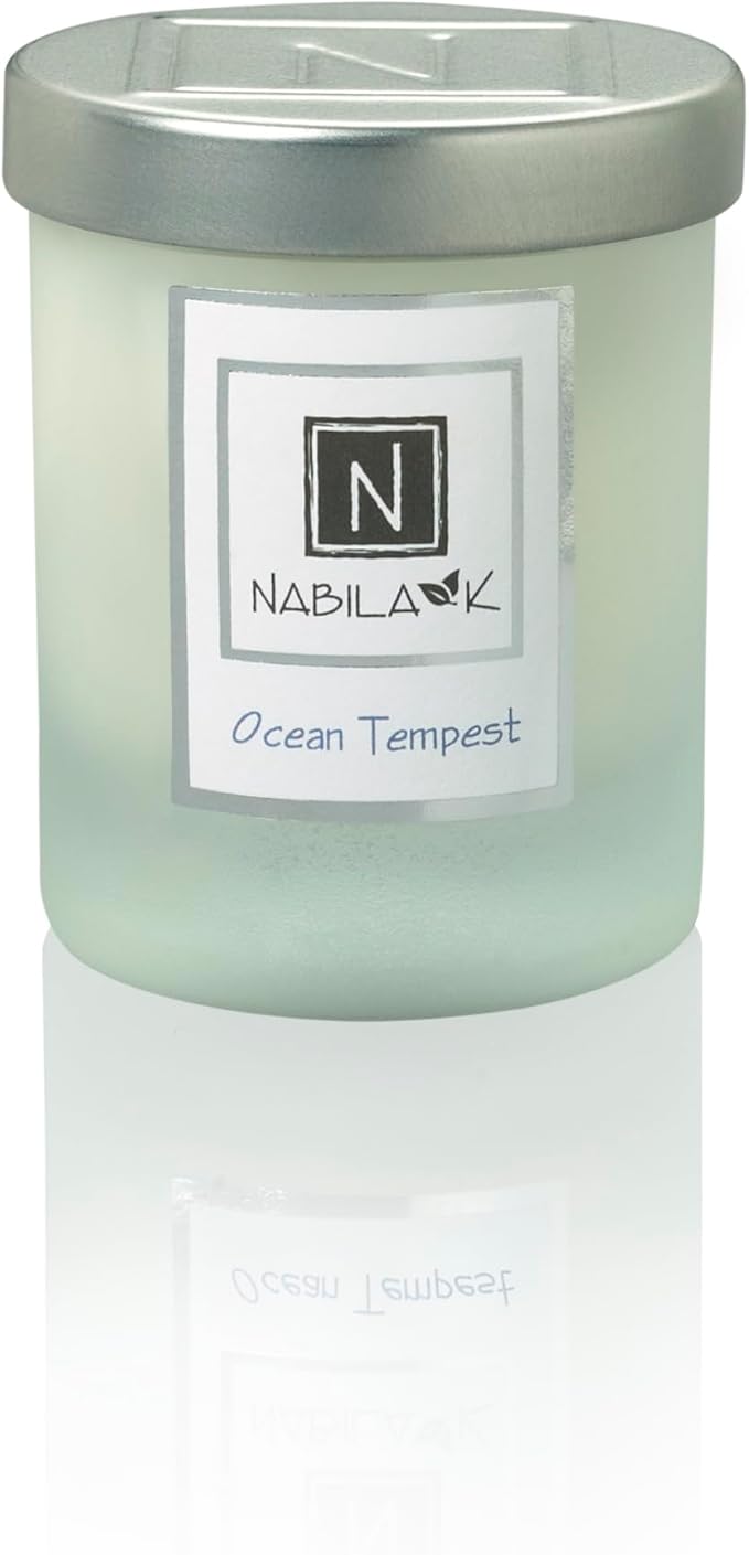 Nabila K – Ocean Tempest - Soy-Based Candle – Rose, Honeysuckle, Sweet Musk, Amber - Hand-Poured - Cotton Wick - Aromatherapy Candle w/Essential Oils - Made in USA - 3 oz