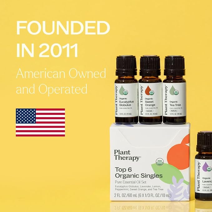 Plant Therapy Top 6 USDA Organic Essential Oil Set - Lavender, Peppermint, Eucalyptus, Lemon, Tea Tree 100% Pure, Natural Aromatherapy, for Diffusion & Topical Use, Therapeutic Grade 10 mL (1/3 oz)