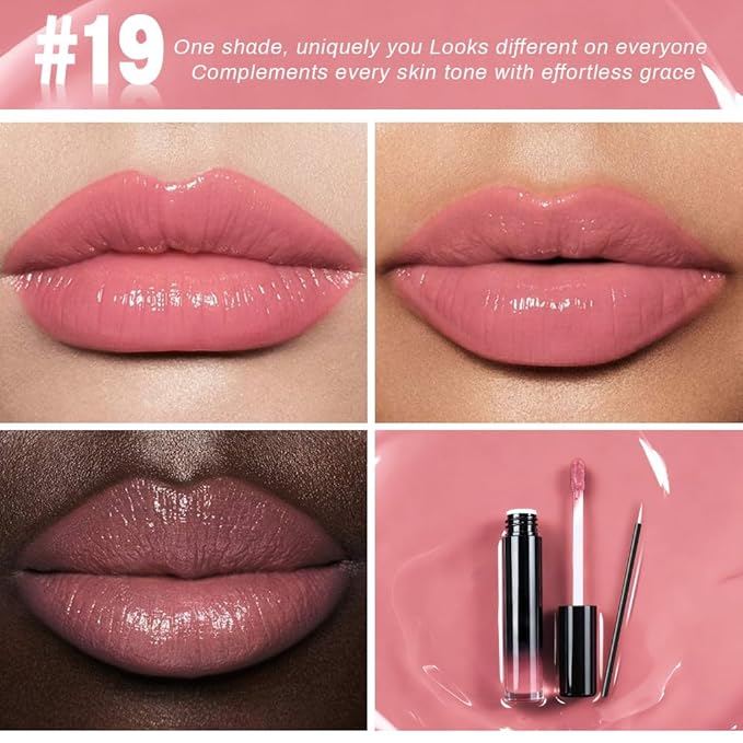 evpct Nude Pink Shiny Glossy Longwear No-Budge Liquid Lip Color Lipstick Makeup, Highly Pigmented Color Instant Shine, Waterproof Long Lasting Lipstick for Women, Lip Stain Gloss with Lip Liner Brush