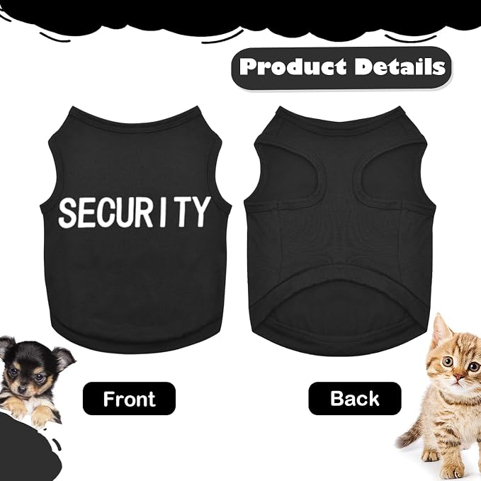 4-Pack Dog Clothes for Small Dogs Boy Male Summer Black Letter Security Puppy Shirts Cute Cool Breathable Clothes for Chihuahua Yorkie Shih Tzu Dachshund Pet Cat Outfit Clothing, Medium